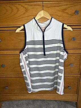Kinona Golf Polo Womens XL Sleeveless Stretch Performance Stripe Old Money